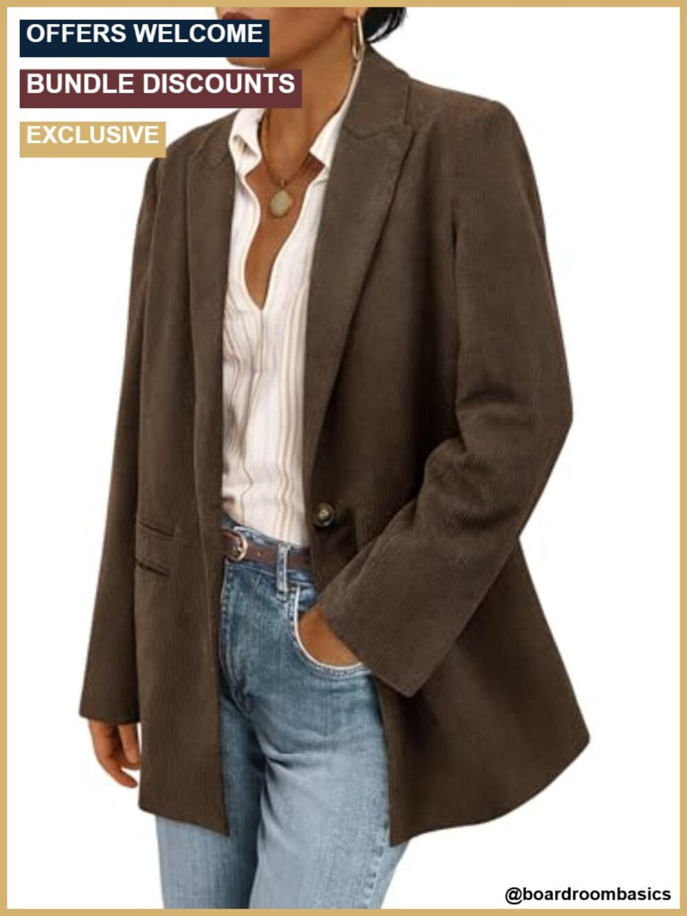 Women's Corduroy Blazer Jacket Long Sleeve Button Front Work Casual with Pockets
